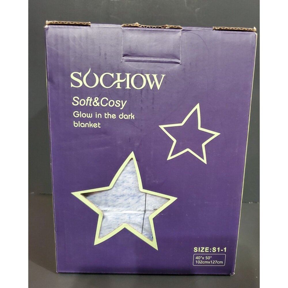 Sochow kids THROW BLANKET glow in the dark stars on light blue Soft & Cozy 50x60